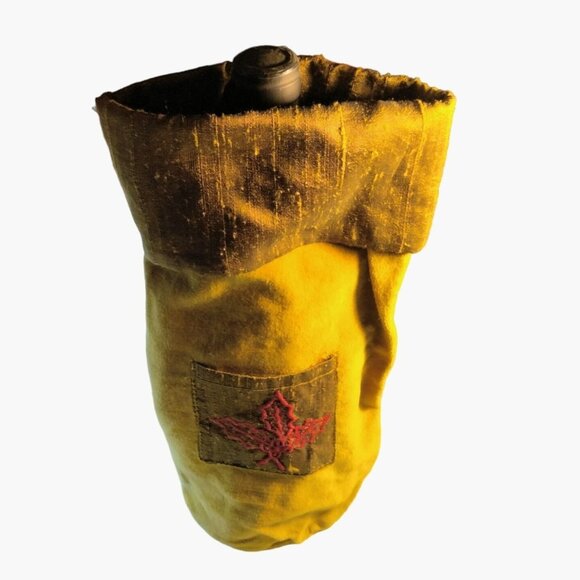 Velvet Wine Bottle Bag Maple Leaf Embroidery Vintage Autumn Fall Thanksgiving - Picture 2 of 5